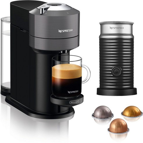 Nespresso 캡슐 커피 메이커 네스프레소 머신 Vertuo Next ENV 120.GY DeLonghi의 다크 그레이 RRP € 75 상당의 Aeroccino 우유 거품기