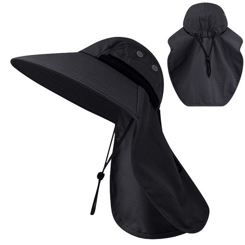 【등산모】야외 여름 선 스크린 모자 새로운 자외선 어부의 모자 자외선 태양 모자 큰 브림 남녀 등산 낚시 모자, 블랙