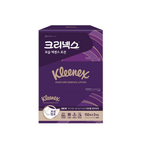 크리넥스 보습에센스 로션 천연펄프 미용티슈 3겹, 150매, 9개