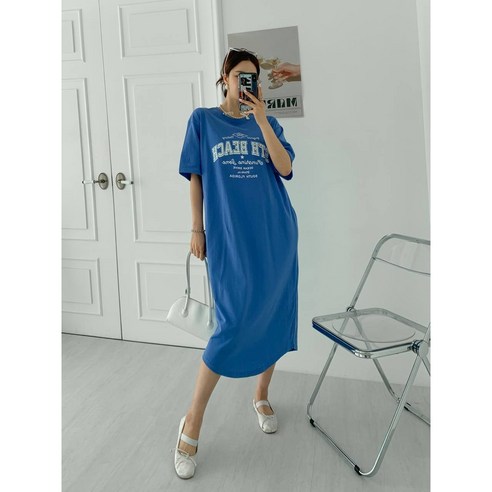 여름에 완벽한 스타일 연출: 글로리원 여성 데일리 루즈핏 나염 비치 롱 반팔 원피스