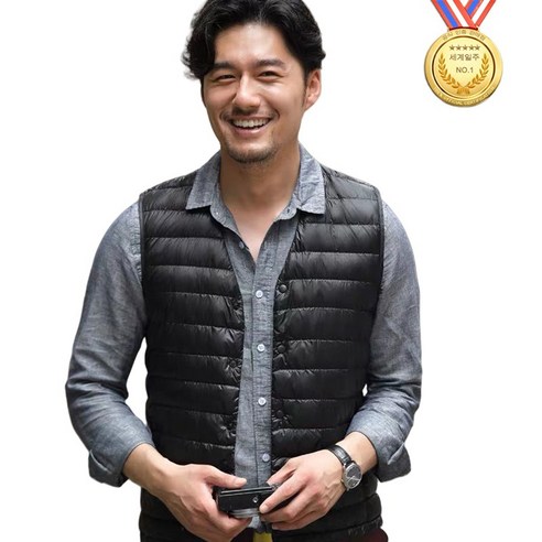 세계일주 겨울 남성용 보온 초경량 오리털 패딩조끼 라운드+ 브이넥 투칼라 조끼