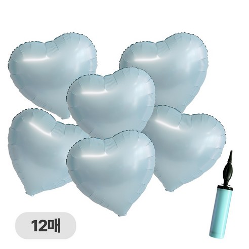 디어플레이스 하트 은박 풍선 세트 35cm, 크림 펄 하트_06 웨딩블루, 12매