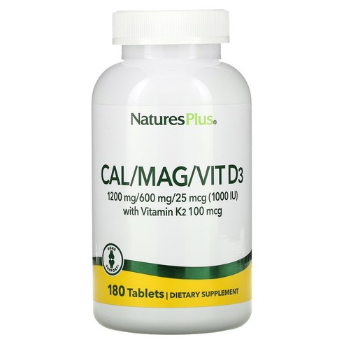 네이처스플러스 칼슘 마그네슘 비타민D3 비타민K2 종합영양제 180정 / Natures Plus Cal Mag Vitamin D3, 1개