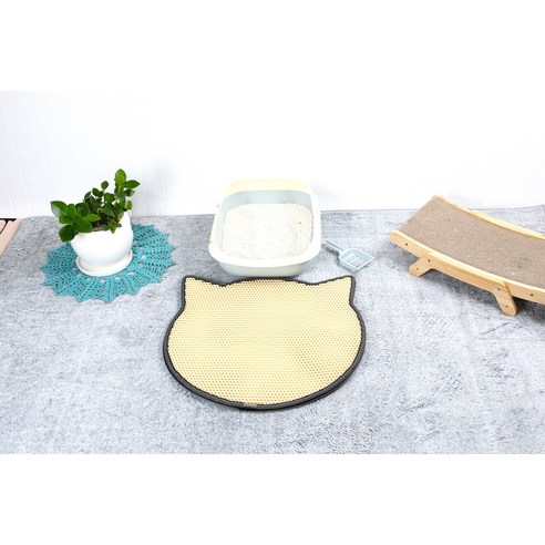 슈네트 고양이 사막화방지 화장실 매트 벌집모양 모래매트 국내제작, 58*60 cm 얼굴모양매트, 베이지