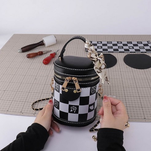 탑씨유 가방만들기diy 가죽공예 키트 가방만들기 세트 패키지 키트 가죽 가방만들기 버킷백, 브라운, 1개