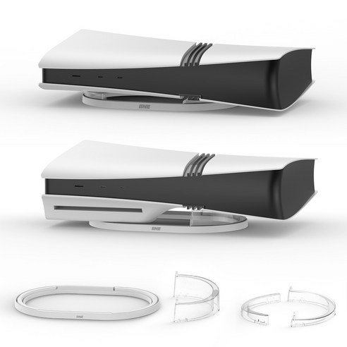 이이네 PS5 Slim & PS5 Pro용 가로 스탠드 안전 방치 플스5 슬림 플스5 프로 디스크/디지털 버전과 호환 거치대, L1107 PS5 Pro용, 1개, 투명 스탠드
