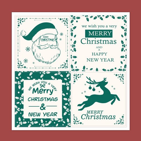 하하홈파티 크리스마스 선물포장 데코 사각 스티커 5cm (그린), 1개