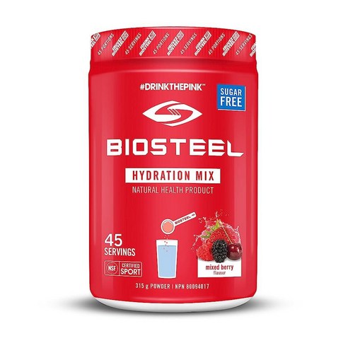 BIOSTEEL 하이드레이션 믹스 - 무설탕 필수 전해질 스포츠 드링크 파우더 베리 45회 분량, 1개, 315g