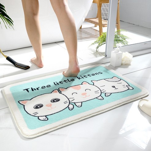Linzheng만화 카펫 흡수 매트 화장실 가정용 발닦이 모조 캐시미어 카펫 욕실 미끄럼 방지 매트, 40*60cm(캐시미어), 고양이 세 마리