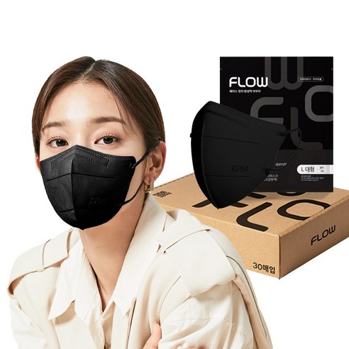 플로우 KF94 새부리형 마스크 대형, 30개입, 1박스, 블랙