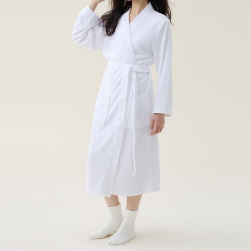 라비에르 데일리 테리 샤워가운 로브, 긴팔 퓨어 화이트, 1개