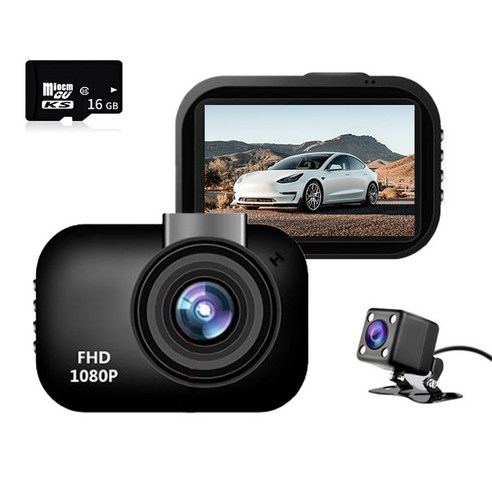 UCOKO 차량용 2채널 전후방 HD 블랙박스+16GB 메모리카드, QB10+16GB 메모리카드, 16GB