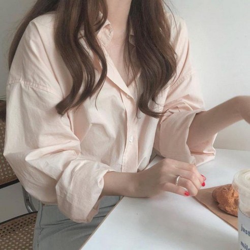 KORELAN 봄·가을 긴팔 셔츠 여성 루즈핏 캐주얼 셔츠 화이트 트렌치코트