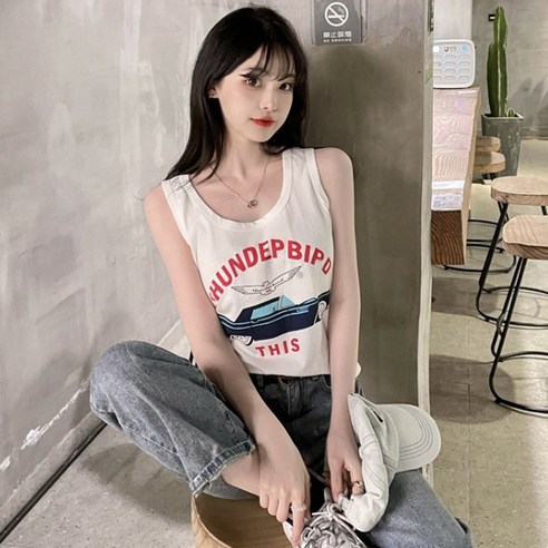 [쿠팡] 프린팅 레터링 나염 여름 민소매 나시티 루즈핏 데일리 캐주얼