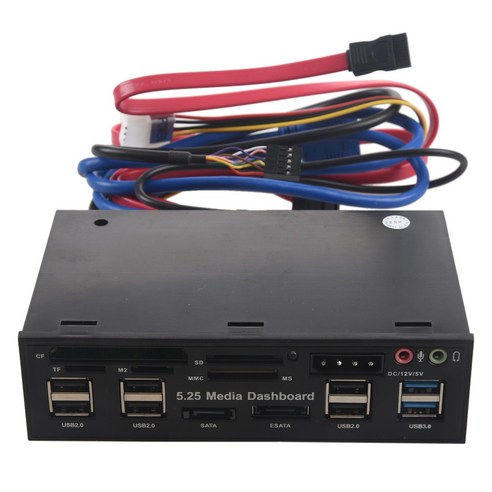 노 브랜드 다기능 5.25" 미디어 대시보드 카드 리더 USB 2.0 3.0 20핀 e-SATA SATA 전면 패널, 4407
