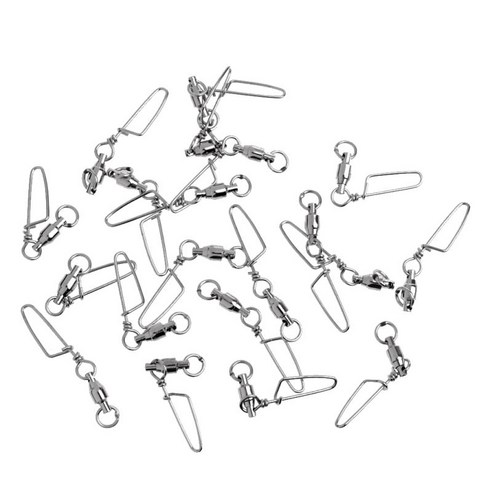 Coastlock 스냅 낚시 커넥터가있는 20pcs 낚시 볼 베어링 스위블, {"색상":"실버"}, {"수건소재":"스테인레스 스틸"}