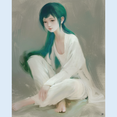 ENVISAGER 미술작품 액자 녹색머리소녀 green hair girl #1, 직사각[4:3] 100x134 (cm), 12790