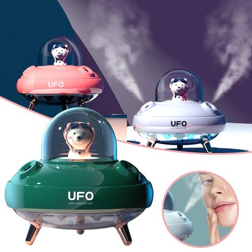 BESTOPE 다채로운 조명이있는 400ml UFO 더블 스프레이 가습기 만화 침묵의 가정용 물 보충, 스토리지 배터리 그린