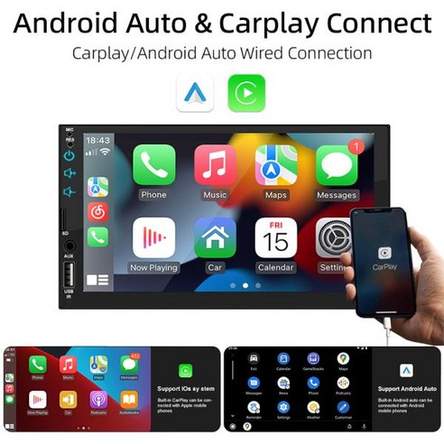 BQCC 자동차 라디오 카플레이 안드로이드 1 Din 멀티미디어 플레이어 7 인치 HD 터치 스크린 FM AUX 입력 블루투스 미러링크 범용, 1) Only Radio, 없음