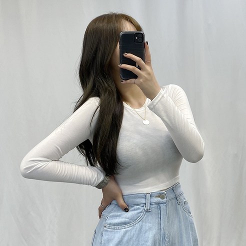 VANANA2 시스루 크롭 라운드넥 여성 슬림핏 티셔츠