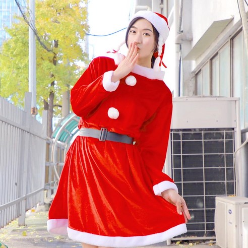 스투피드 X-MAS 크리스마스 산타복, 1세트, 여성용 3종 원피스