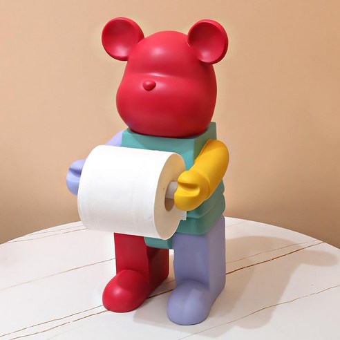 Uinox 곰돌이 휴지걸이 두루마리 휴지케이스 베어 인테리어소품, 붉은색