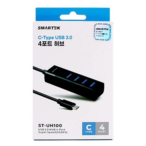 스마텍 C타입 USB 3.0 4포트허브 블랙, 1개