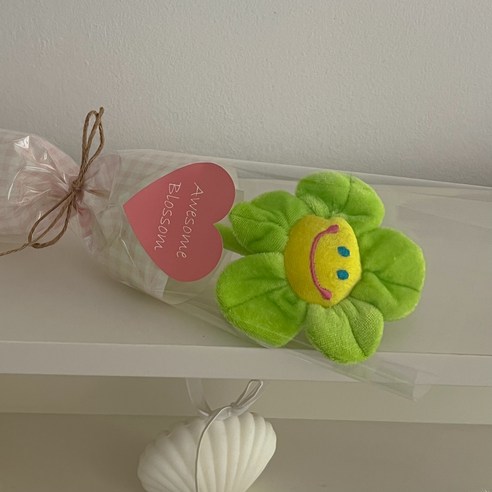 몽실이네 스마일꽃인형 한송이 꽃다발30cm 연주회 졸업식 기념일 미니꽃다발 인형꽃다발, 1개, 연두