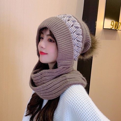 털실 모자 여자 겨울 귀엽다 모공 두껍다 보온 니 트 모자 목도리 목도리 축축 하 다 가을 겨울