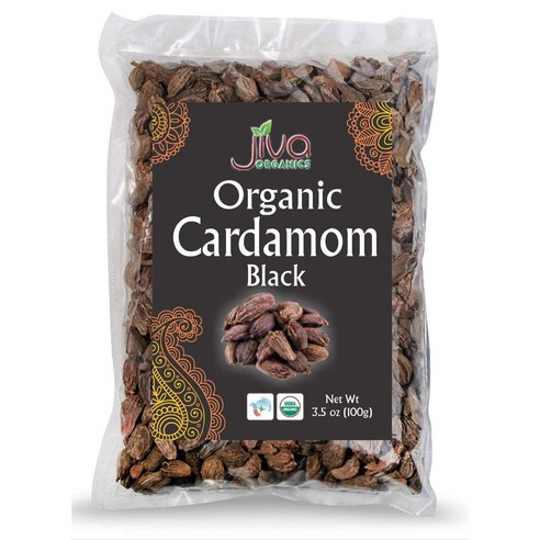 Jiva Organics 유기농 블랙 카다몬 3.5온스 백 - 인도 바디 칼리 엘라이치 - GMO 없음 Jiva Organics Organic Black Cardamom 3.5, 1개, 100g