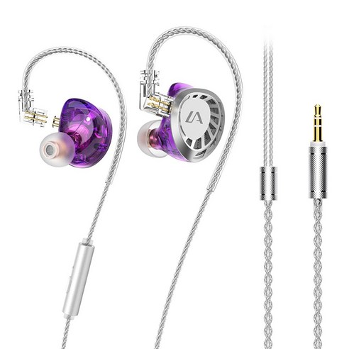 Lafitear LF4 다이나믹 & 밸런스드 아머처 하이브리드 HIFI 유선 이어폰 3.5mm 마이크 포함, 퍼플