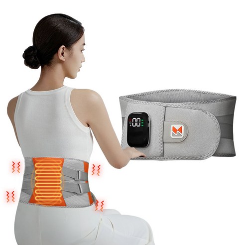 Garrl 허리 보호대 무선 허리 안마기 벨트 허리 마사지기 진동 온열 배 복부 허리밴드 충전식 철판 지지대, 그레이 벨트마사지클럽용