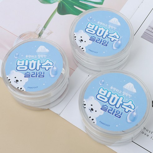 핑크풋 슬라임 KC인증 색상이쁜슬라임 액체괴물 촉감놀이, 빙하수 3개
