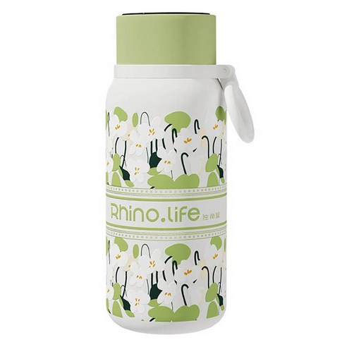 Rhino.life 스마트 온도 디스플레이 보온 텀블러, 라이트 로터스 그린, 1개, 480ml