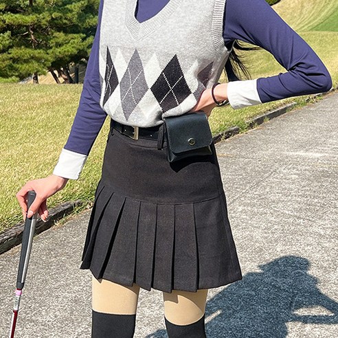 엠엠스포츠 여성 가을 겨울 기모 포켓 골프 플리츠 스커트