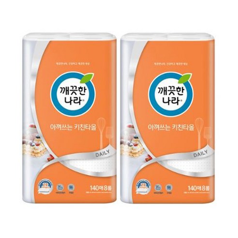 깨끗한나라 아껴쓰는 천연펄프 키친타올 140매, 8롤, 10개