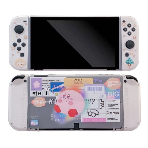 Star Kirby는 Nintendo OLED 실리콘 소프트 페인팅 안티 폴 슬리브 분할 NS 핸드 헬드 게임 콘솔 보호 쉘에 적합합니다., 라벨 커비(OLED), 하얀색