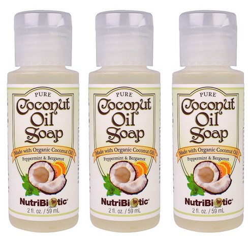 뉴트리바이오틱 퓨어 코코넛 오일 솝 페퍼민트 & 베르가모트 향, 59ml, 3개