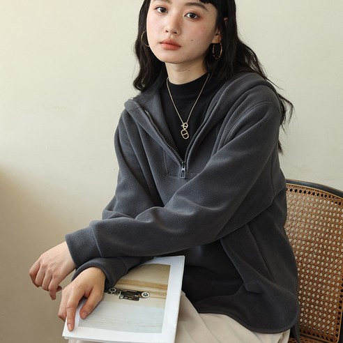 여성 지퍼 풀오버 긴팔 후드 루즈핏 맨투맨 CIILLNY