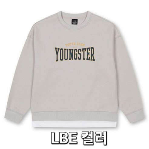 폴햄키즈 부평점의 THE YOUNGSTER 라인 상품, 고학년 학생들을 위한 워딩 그래픽 맨투맨, 색상 구성과 레이어드 스타일, 부드러운 촉감과 편안한 착용감