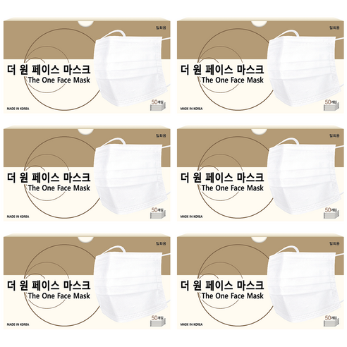 더원 국산 덴탈마스크 3중필터 일회용 마스크 300매, 50매입, 6개, 화이트, SB필터