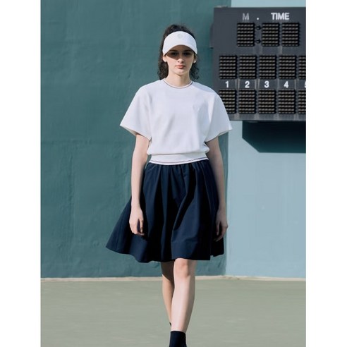 헤지스레이디 [23SS]화이트 라인배색 면혼방 반팔티셔츠