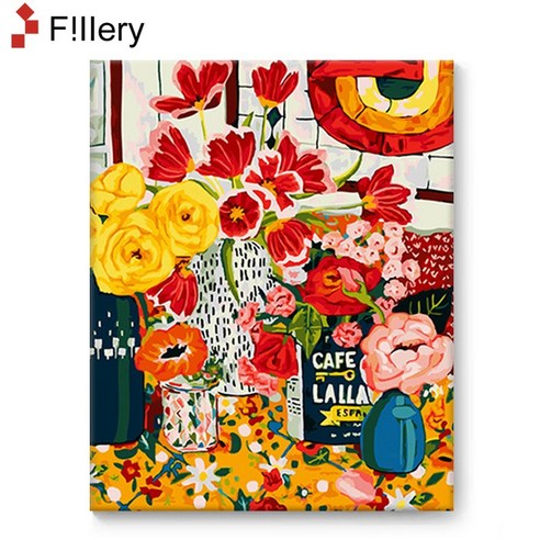 FiIIery DIY 명화그리기 해바라기그림 풍경화 꽃 유화 세트 40 x 50cm, 103-꽃과 양초