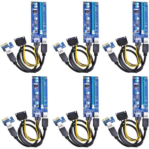 Retemporel 6팩 6핀 PCIe PCI-E 표현하다 1X - 16X 라이저 카드(6핀 15핀 SATA 전원 케이블 과 60Cm USB 3.0 포함), 1