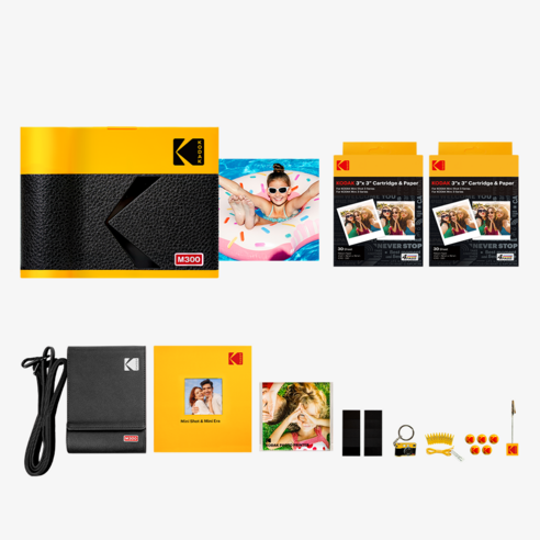 [신제품] 코닥 미니 3 ERA 블루투스 포토프린터 사진인화기 + 카트리지 68매 + 정품 액세서리 8종 번들, M300(옐로우)
