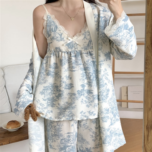 밤에도 꽃처럼 피어나는 편안함, 봄날의 꽃 루즈 로브 세트 솔직 후기 로브잠옷