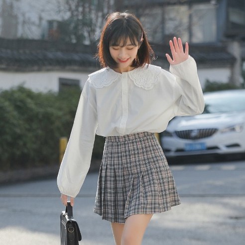 SU 수 놓은 옷깃 인형 칼라 셔츠 여성 디자인 감각 틈새 다목적 한국식 느슨한 흰색 셔츠 봄 가을