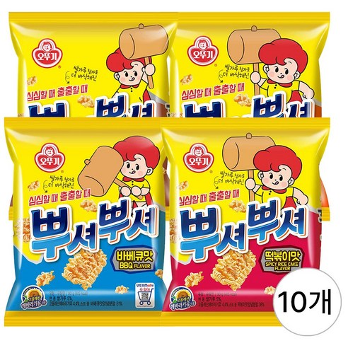 오뚜기 뿌셔뿌셔 90g X 10개 떡볶이맛 양념치킨맛 바베큐맛 불고기맛, 08)바베큐맛5개+양념치킨맛5개, 5개