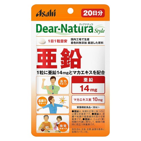 Asahi 디어 내츄라 아연 14mg 타블렛, 1개, 20정