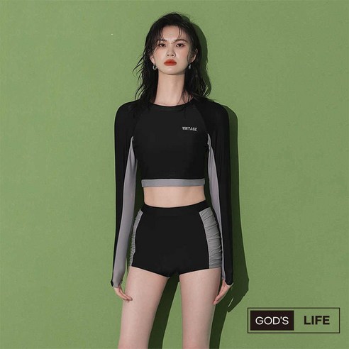 가쯔라이프 여성 래쉬가드 세트, 블랙